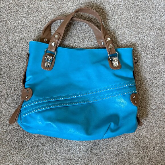 Vintage Y2K 00s Turquoise Purse Shoulder Bag Blue Brown Sequins 90s Ecosse 1968 - Picture 1 of 14